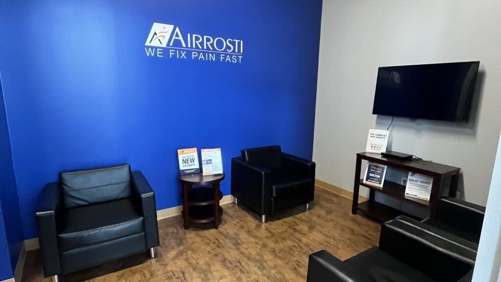 An interior view of the lobby at Airrosti Fairfield Village.