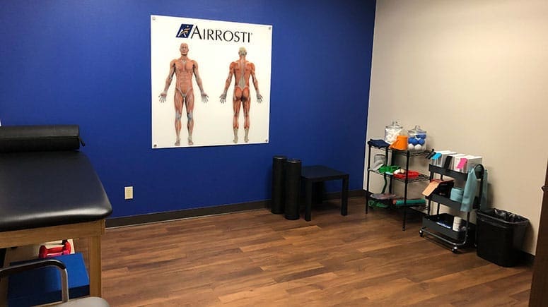 The recovery room at Airrosti Alon Market where patients will be taught their at-home physical therapy routine.